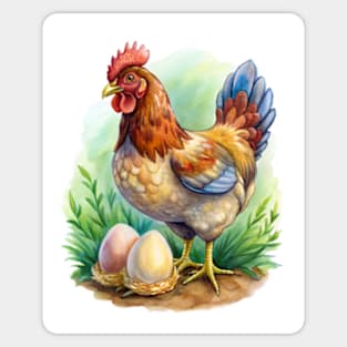 Watercolor Egger Chicken with Eggs Sticker